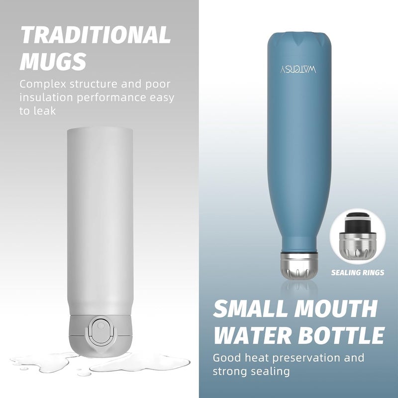 WATERSY Stainless Steel water bottles,17oz/500ml Insulated Water Bottles,Smog Blue metal water bottle Keeps Drink Cold and Hot,BPA Free kids water bottles for School,Gym,Travel,Sports - Image 4